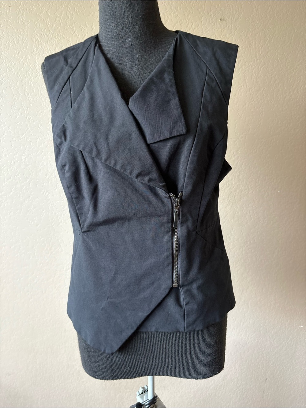 Vintage Bebe Black Vest Zip Up Size Medium Asymetrical Y2K Baddie
